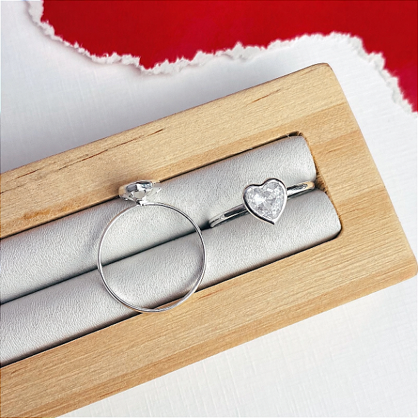 Anel de Prata Coração Love Cristal