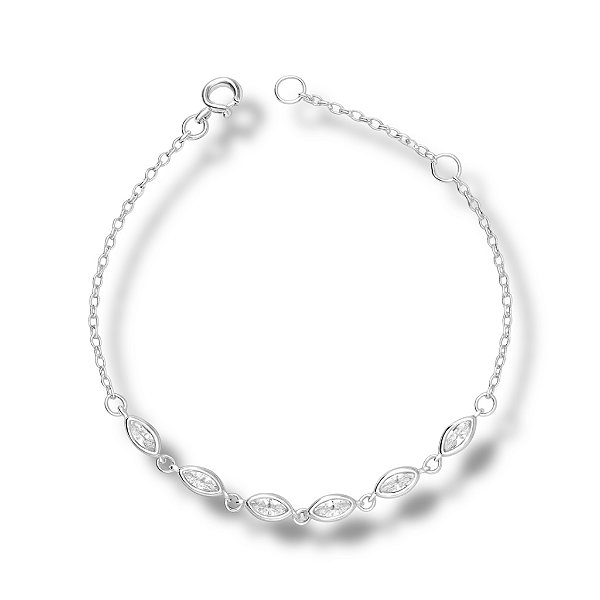 Pulseira de Prata Navetes Zircônia