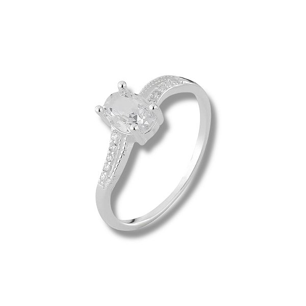 Anel de Prata Zircônia Oval Cravejado