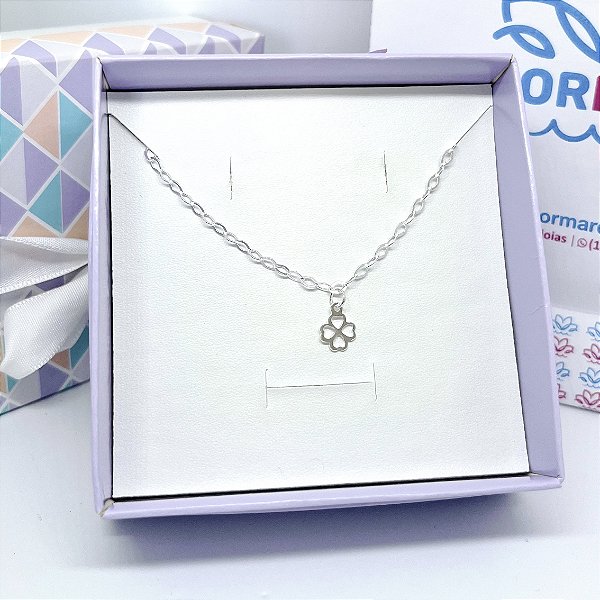 Kit Pulseira de Prata Trevo + Caixinha Para Presente