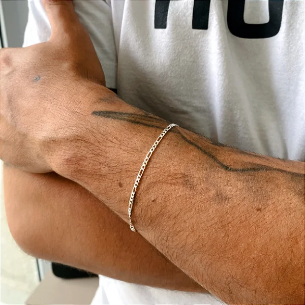 Pulseira de Prata Masculina Elos 3x1 2 mm