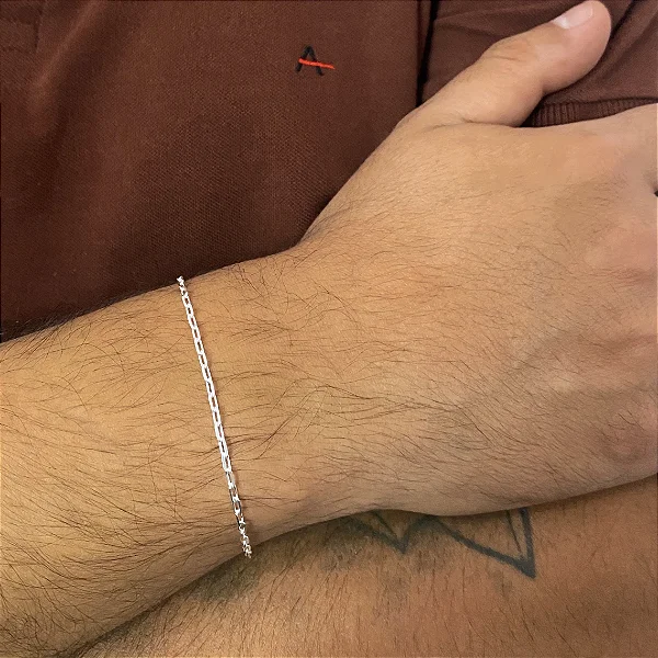 Pulseira de Prata Masculina Elos Largos 1 mm