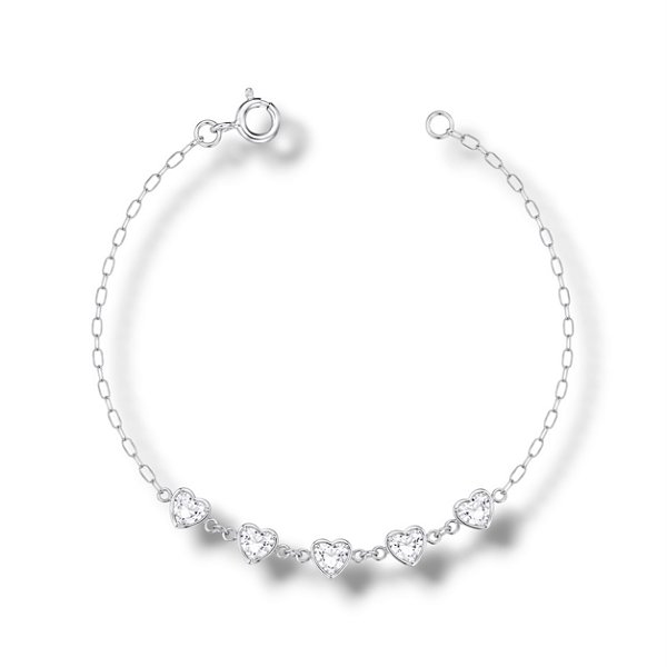 Pulseira de Prata Cinco Corações Zircônia