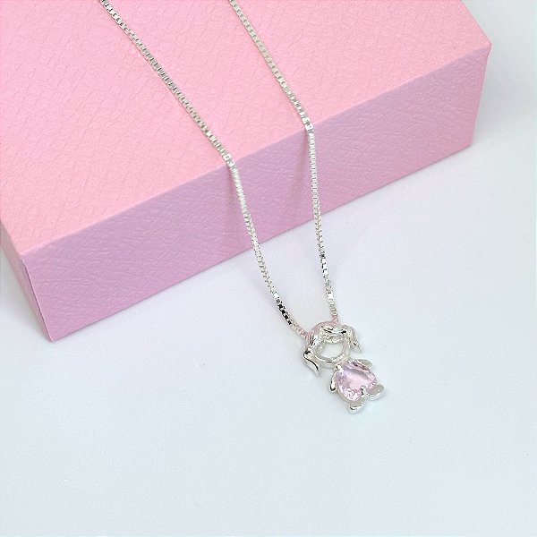 Colar de Prata Menina Rosa 40 cm