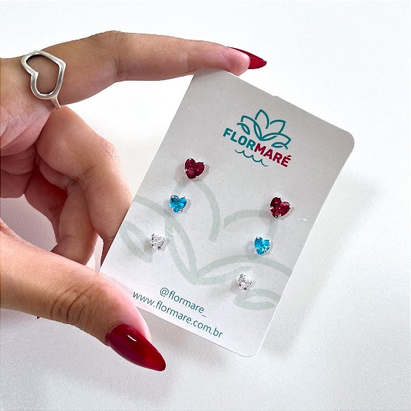 Trio de Prata Coração Colors