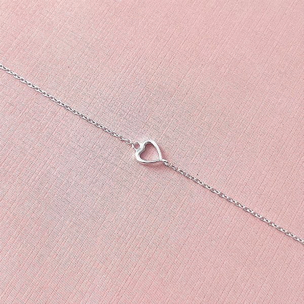 Pulseira de Prata Coração Vazado com Extensor