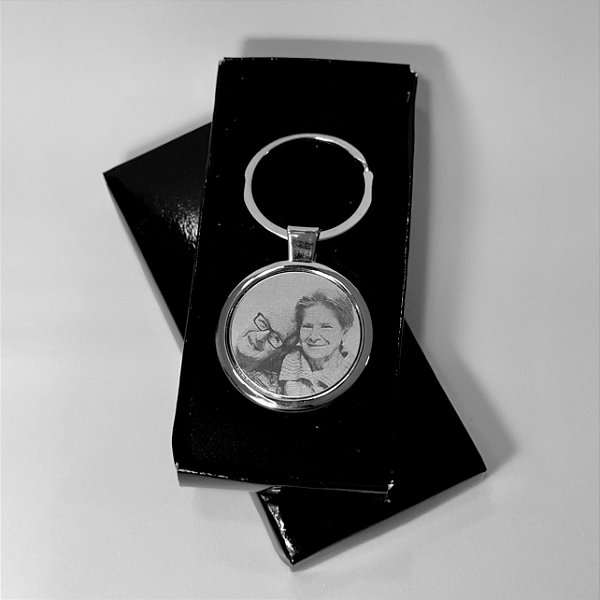 Chaveiro Aço Inox Personalizado com Foto Redondo + Frase no Verso