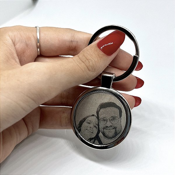 Chaveiro Aço Inox Personalizado com Foto Redondo + Frase no Verso