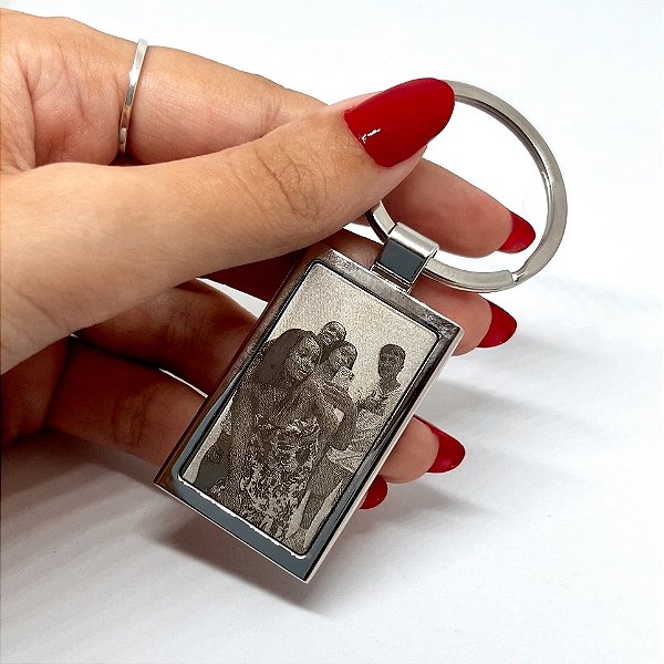 Chaveiro Aço Inox Personalizado com Foto Retangular + Frase no Verso