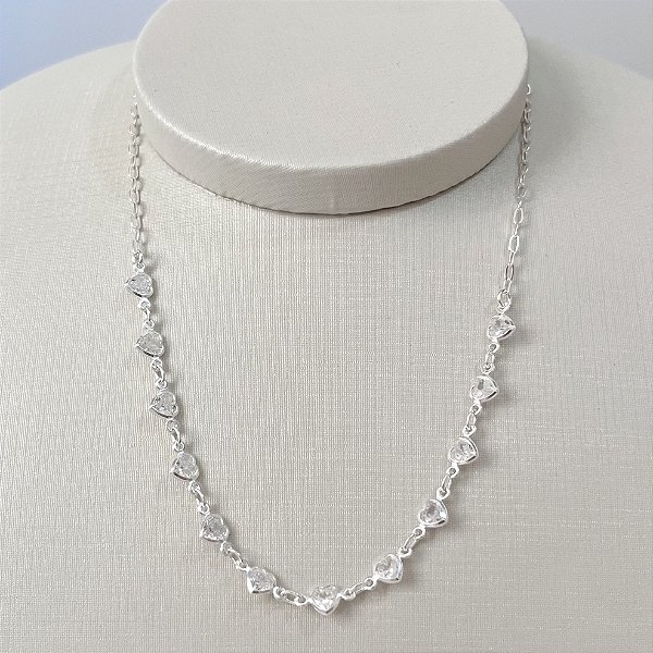 Choker de Prata Corações Cristal