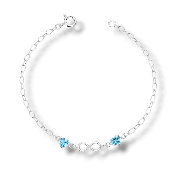 Pulseira de Prata Infinito Corações Azuis