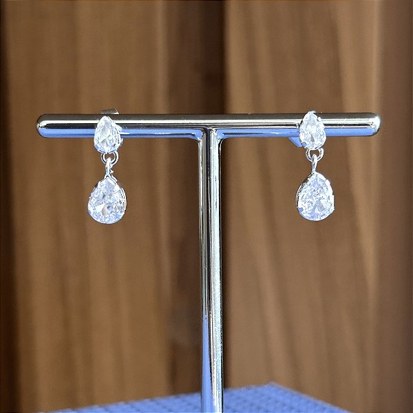 Brinco de Prata Gota Dupla Zircônia