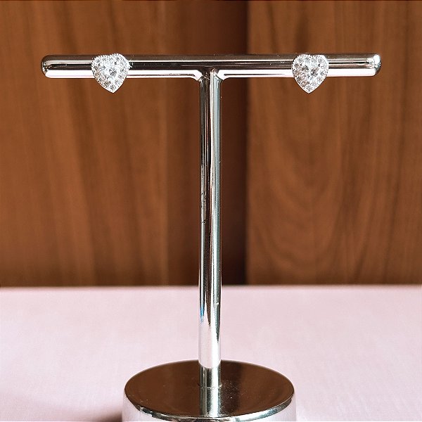 Brinco de Prata Coração Zircônia Cravejado 7 mm