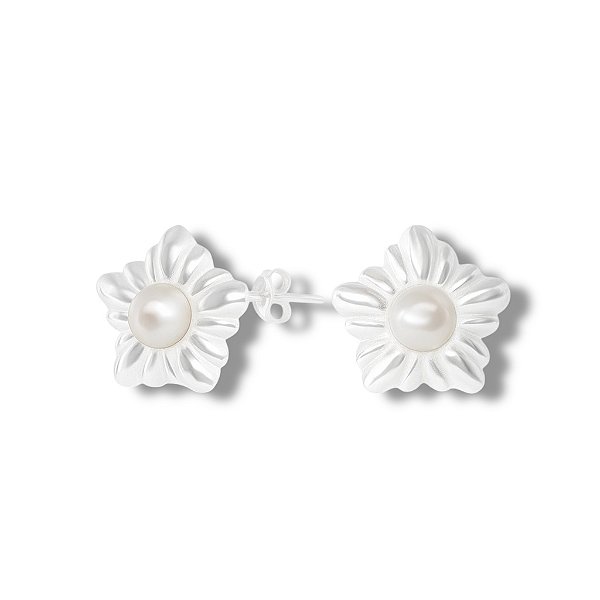 Brinco de Prata Flor Pérola 7,6 mm