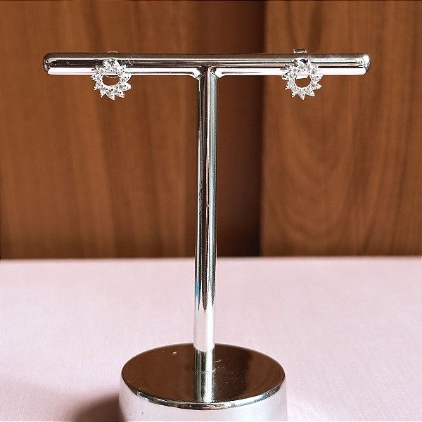 Brinco de Prata Círculo Flor Cravejado 8 mm