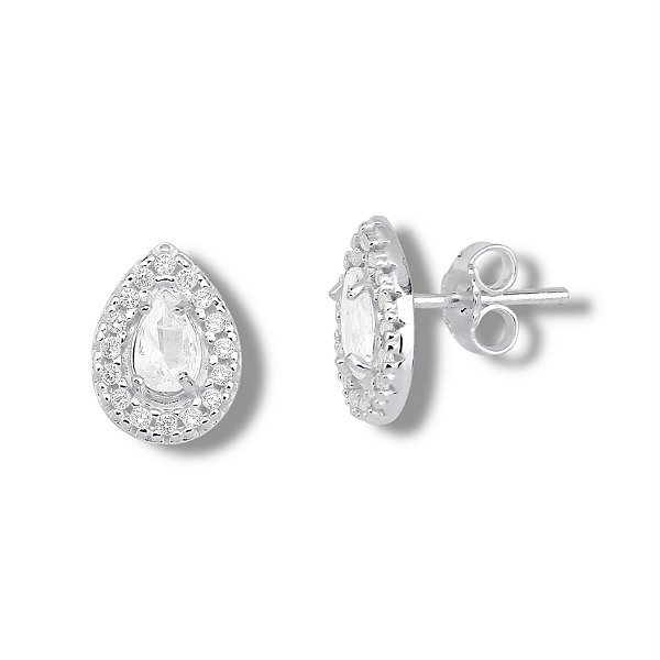 Brinco de Prata Gota Cravejada Cristal