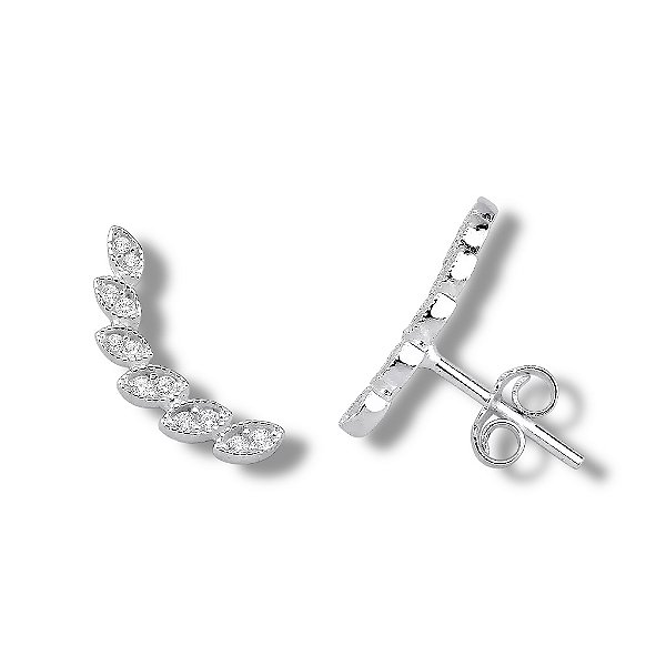 Ear Cuff de Prata Folhas Zircônia