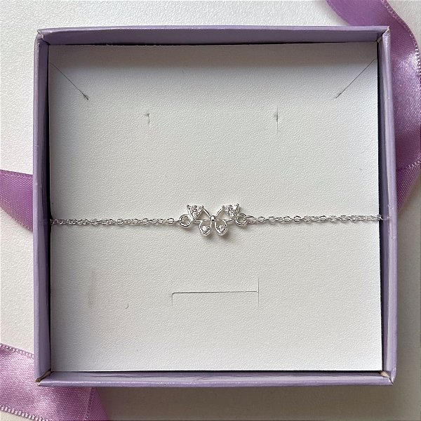 Pulseira de Prata Borboleta Asas Cravejadas