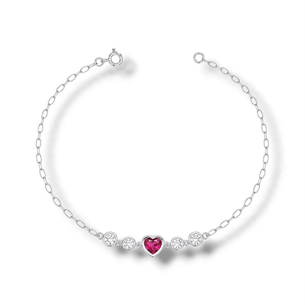 Pulseira de Prata Coração Vermelho e Pontos de Luz