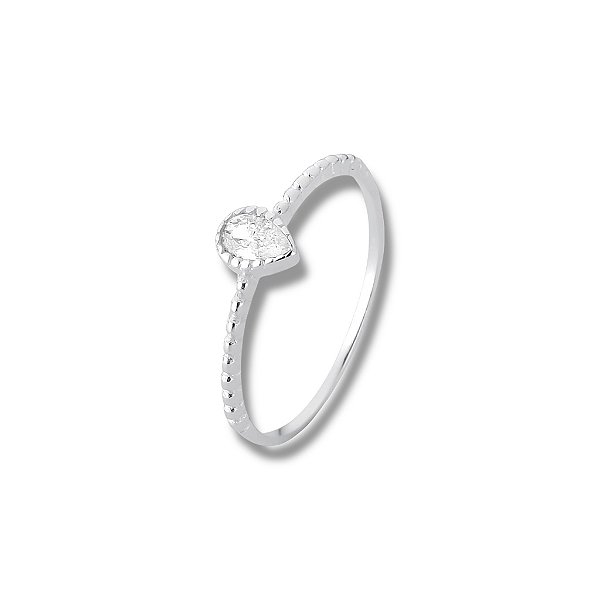 Anel Solitário de Prata Gota Cristal