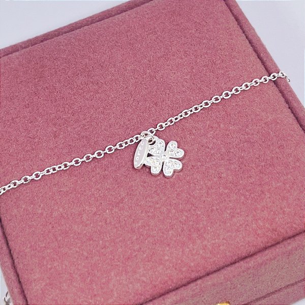 Pulseira de Prata Trevo Cravejado Sorte
