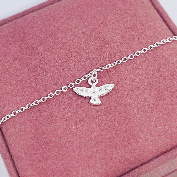 Pulseira de Prata Pombinha Cravejada