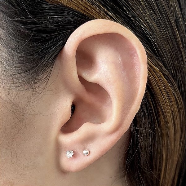 Brinco de Prata Mini Dupla Bolinha e Zircônia