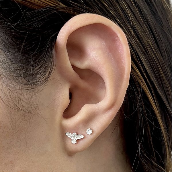 Brinco de Prata Pombinha Cravejado