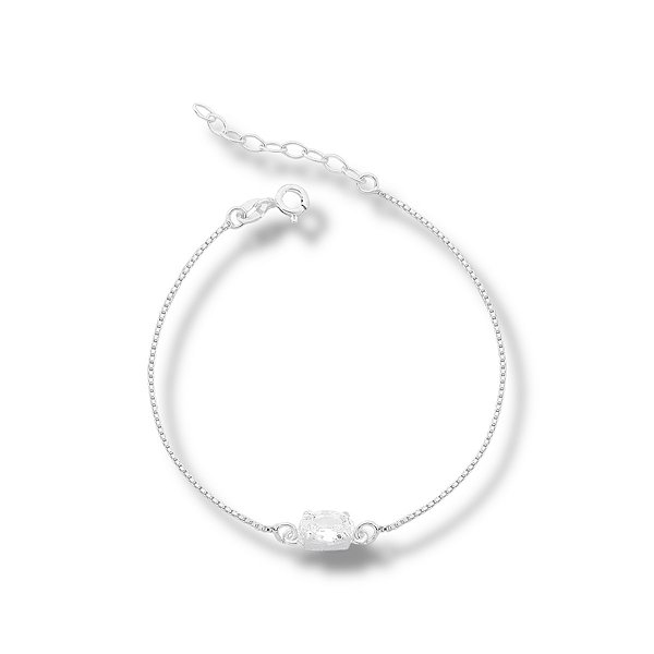 Pulseira de Prata Veneziana Oval Cristal