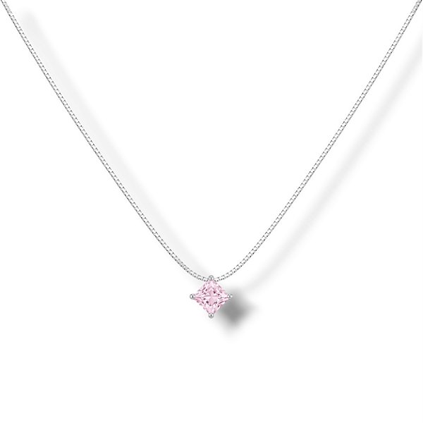 Colar de Prata Pingente Quadrado Rosa Bebê 45 cm