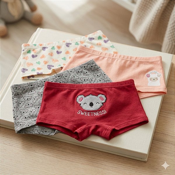 Kit 4 Calcinhas Boxer Infantil – Conforto que Acompanha a Brincadeira!