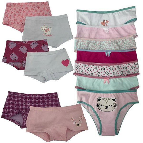 KIT com 2 Boxer + 5 Tradicionais para Acompanhar a Rotina da Sua Pequena com Muito Estilo