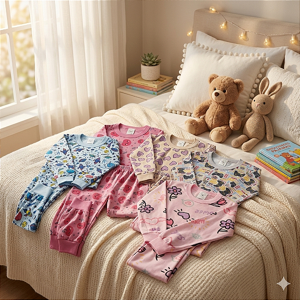 Pijama Infantil Menina com Manga Longa 100% ALGODÃO – Conforto para Dormir Bem
