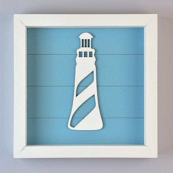 Quadro Náutico Fundo Azul com Farol Branco