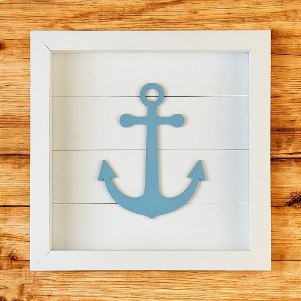 Quadro Náutico Fundo Branco com Âncora Azul