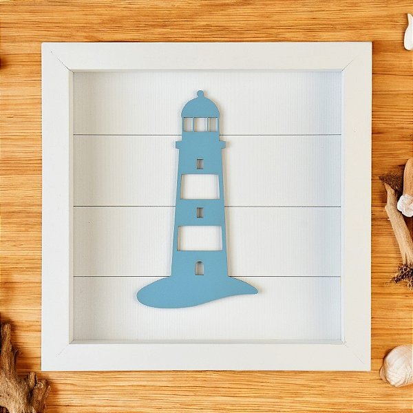 Quadro Náutico Fundo Branco com Farol Azul