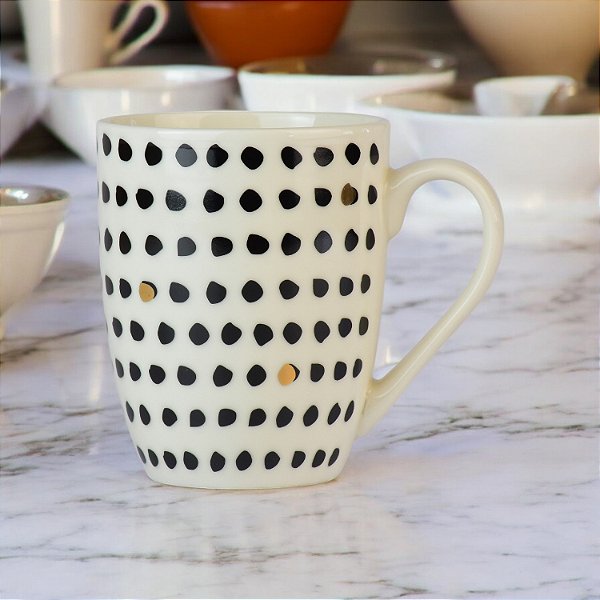 Caneca Enjoy Bolinhas Pretas 350 ml