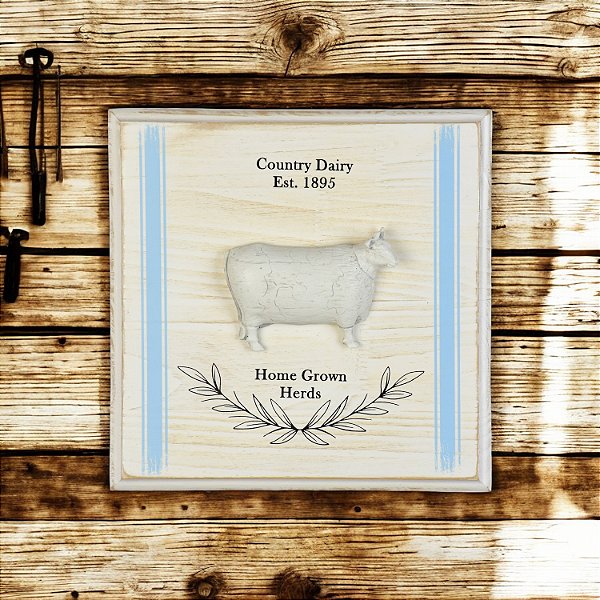 Quadro Country Dairy Azul Claro Gado