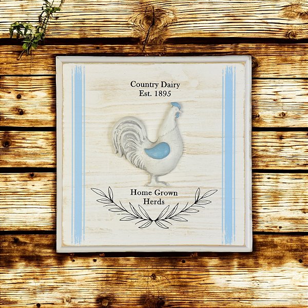Quadro Country Dairy Azul Claro Galinha