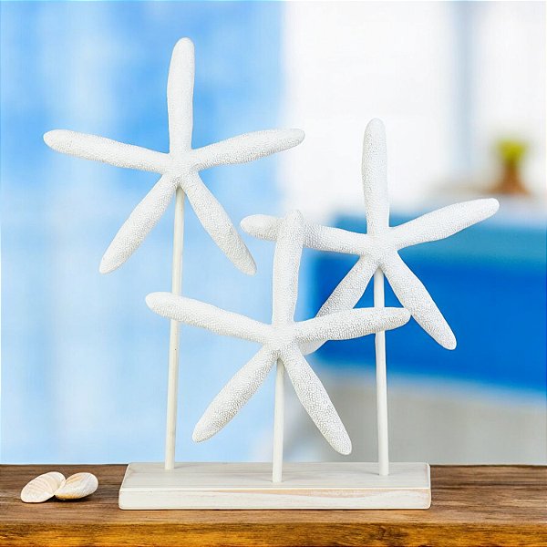 Enfeite Pedestal Trio de Estrelas Brancas