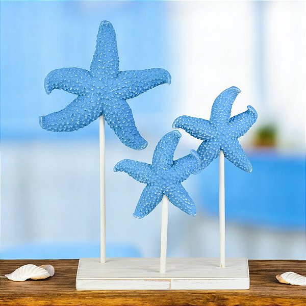 Enfeite Pedestal Trio de Estrelas Azuis Mod. B