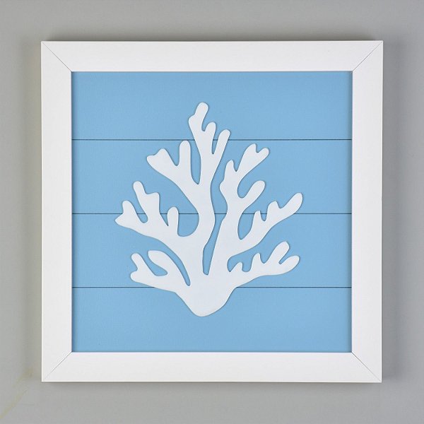 Quadro Náutico Fundo Azul com Coral Branco