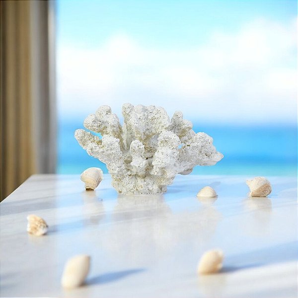 Enfeite Coral Branco em Resina 14 cm