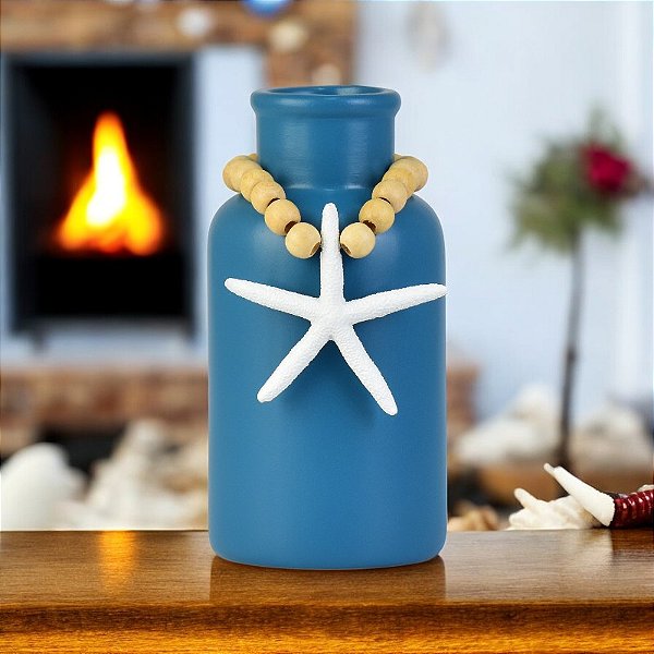 Enfeite Vaso Azul com Estrela em Cerâmica