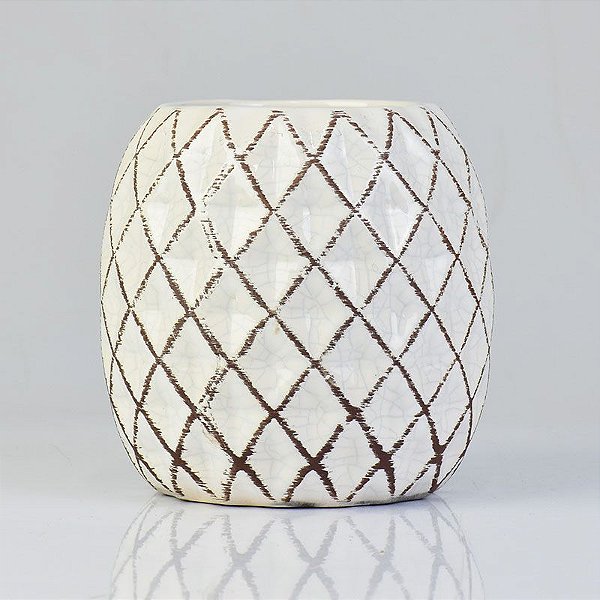 Vaso Branco Losangos 15 cm em Cerâmica