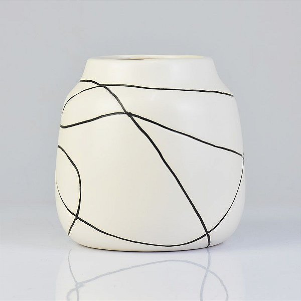 Vaso Lines Branco 18 cm em Cerâmica