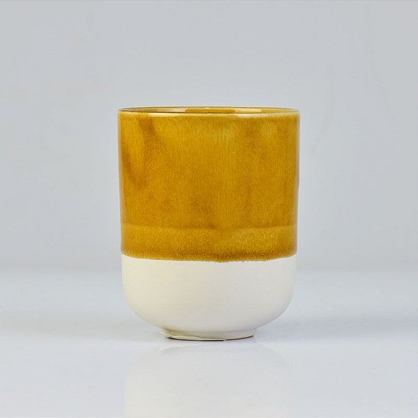 Copo Branco e Amarelo 10 cm em Cerâmica