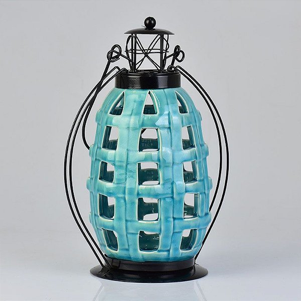 Lanterna Vintage Azul em Cerâmica