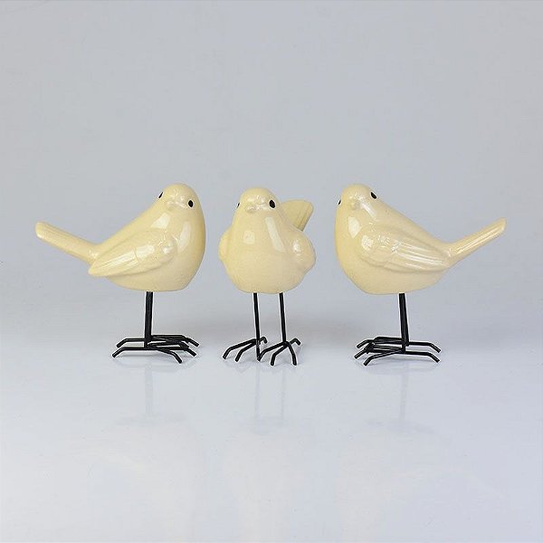 Jg c/3 Pássaros Brancos em Cerâmica