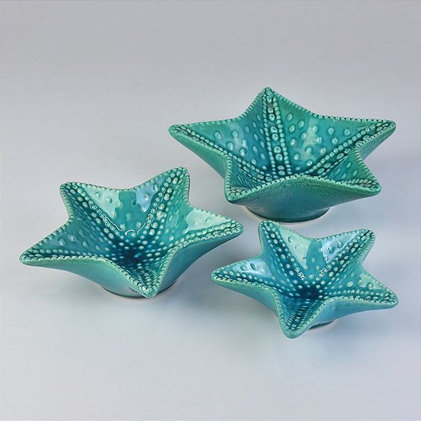 Jg c/3 Bandejas Estrela Azul em Cerâmica